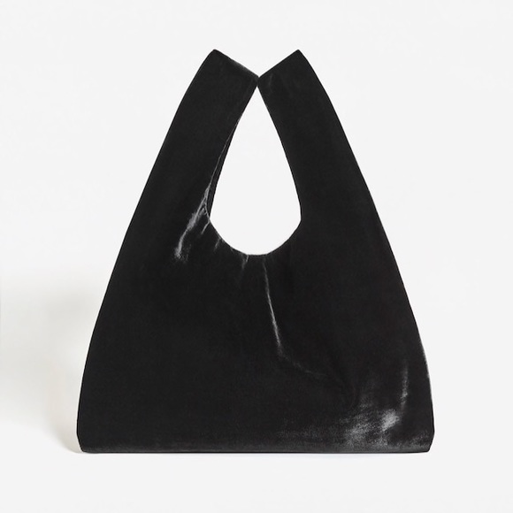 Black Velvet Shopper Bag Tote Handbag Mango - Picture 1 of 8